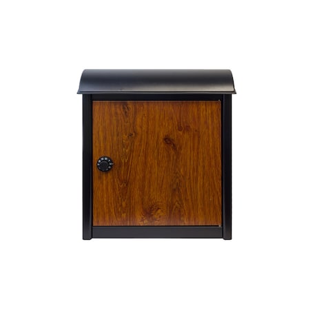 Qualarc Leece Wall Mounted Mailbox, Black with Wood Finish Door and Combo Lock WF-W1701BKWD